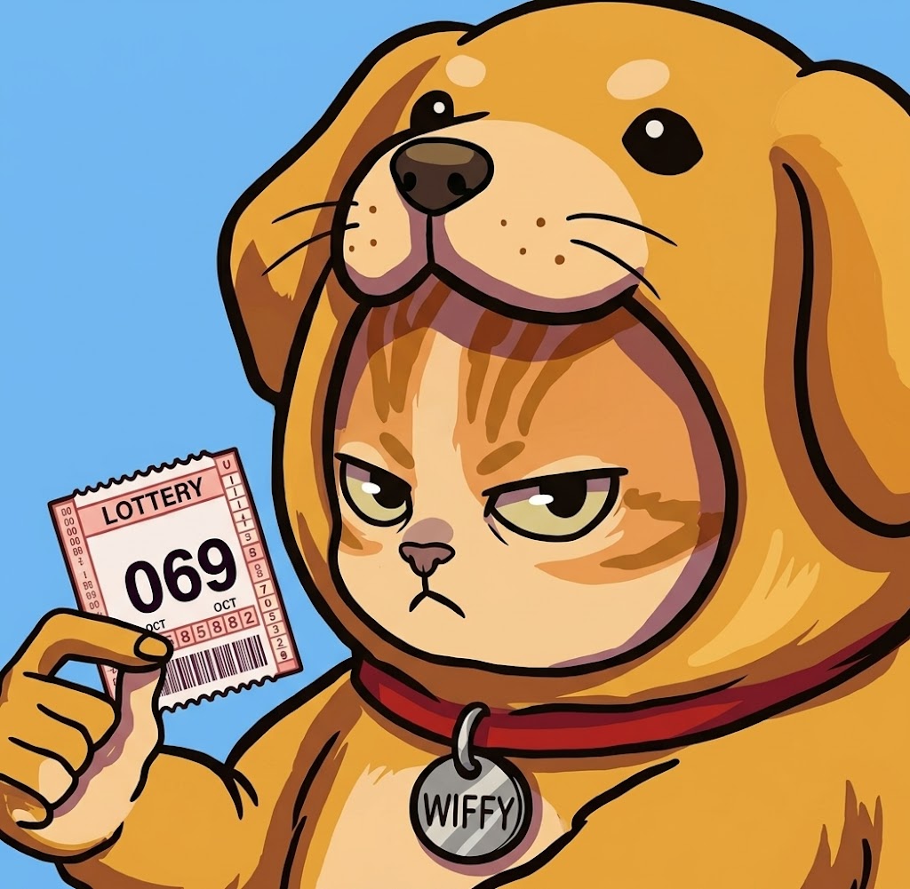 Wiffy holding a lottery ticket